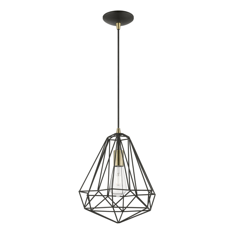 Livex Lighting 41324-14 One Light Pendant, Textured Black w/Antique Brass