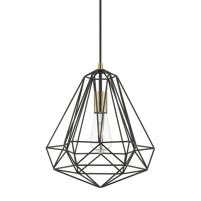 Livex Lighting 41324-14 One Light Pendant, Textured Black w/Antique Brass