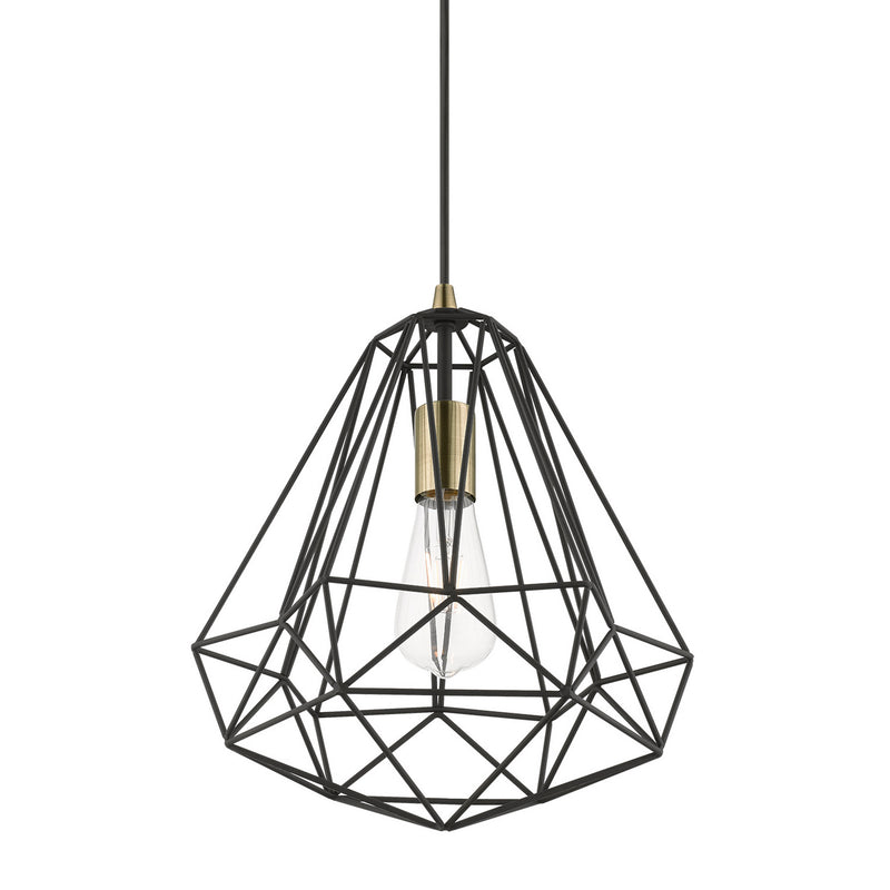 Livex Lighting 41324-14 One Light Pendant, Textured Black w/Antique Brass