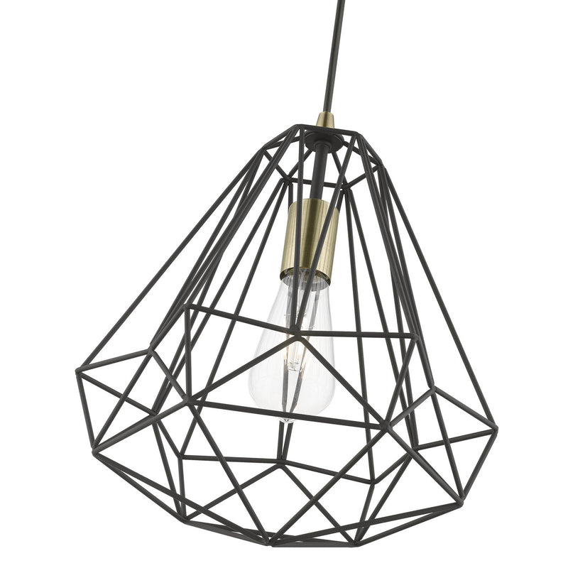 Livex Lighting 41324-14 One Light Pendant, Textured Black w/Antique Brass