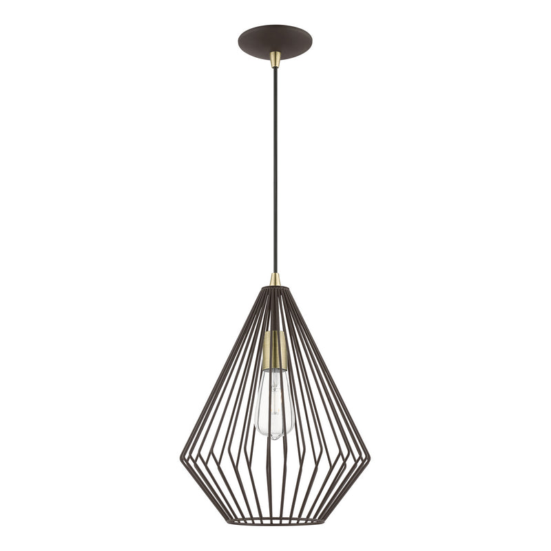 Livex Lighting 41325-07 One Light Pendant, Bronze w/Antique Brass