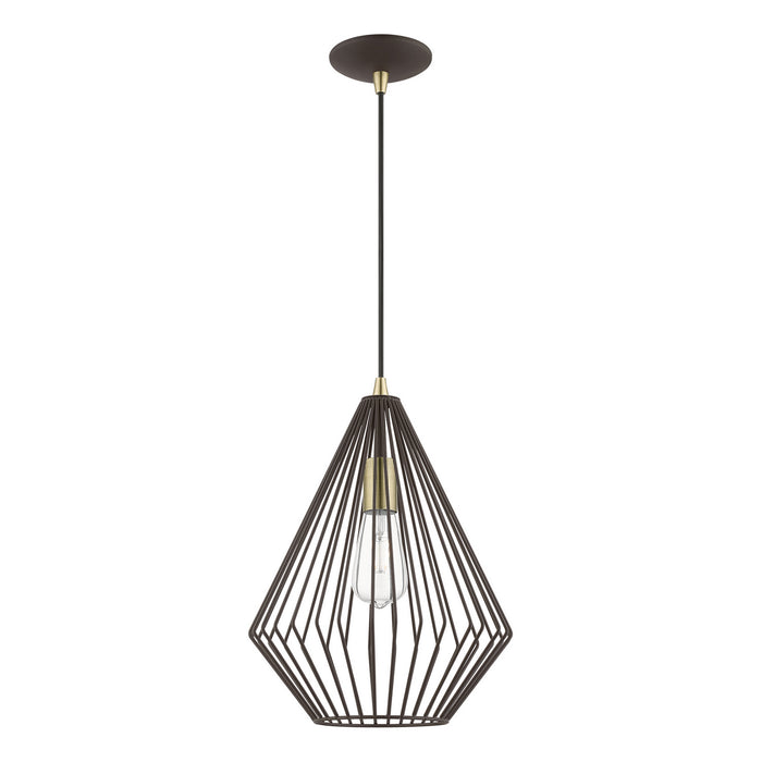 Livex Lighting 41325-07 One Light Pendant, Bronze w/Antique Brass