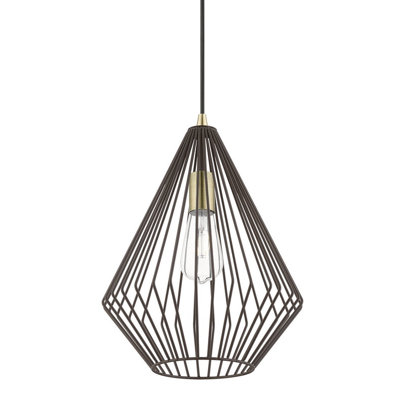 Livex Lighting 41325-07 One Light Pendant, Bronze w/Antique Brass