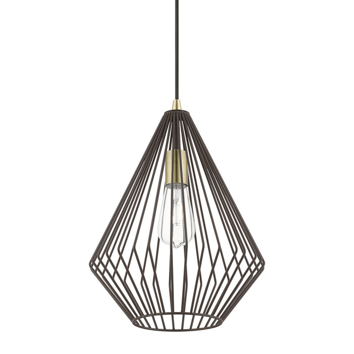 Livex Lighting 41325-07 One Light Pendant, Bronze w/Antique Brass