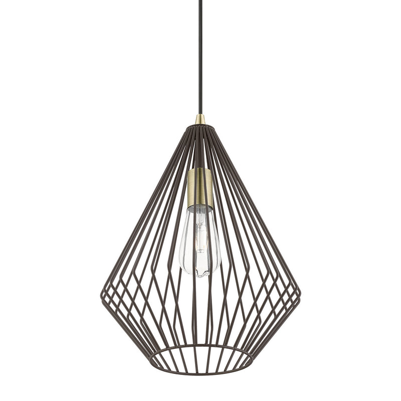 Livex Lighting 41325-07 One Light Pendant, Bronze w/Antique Brass