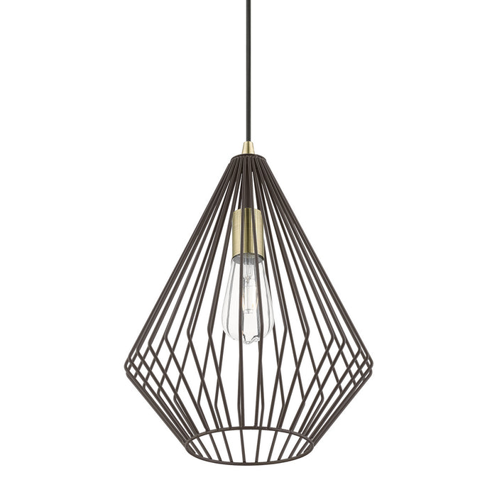 Livex Lighting 41325-07 One Light Pendant, Bronze w/Antique Brass