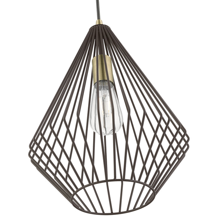 Livex Lighting 41325-07 One Light Pendant, Bronze w/Antique Brass