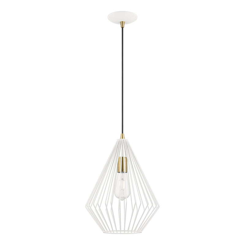 Livex Lighting 41325-13 One Light Pendant, Textured White w/Antique Brass
