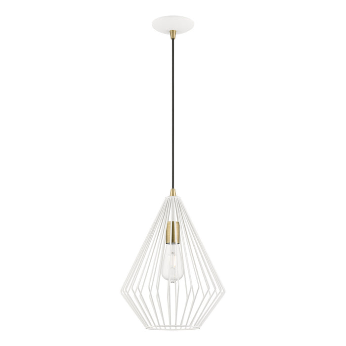 Livex Lighting 41325-13 One Light Pendant, Textured White w/Antique Brass