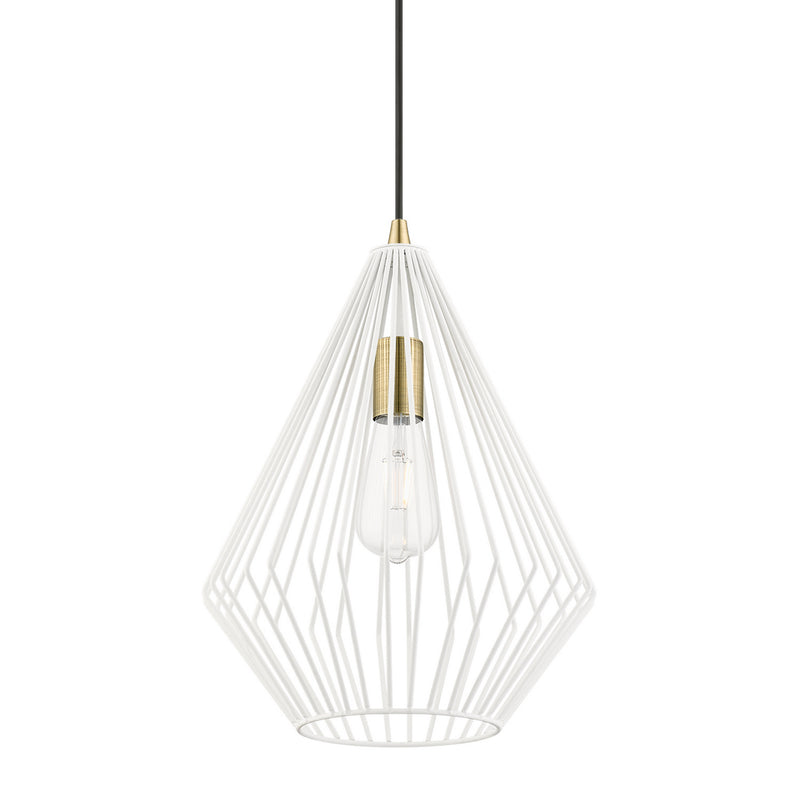 Livex Lighting 41325-13 One Light Pendant, Textured White w/Antique Brass