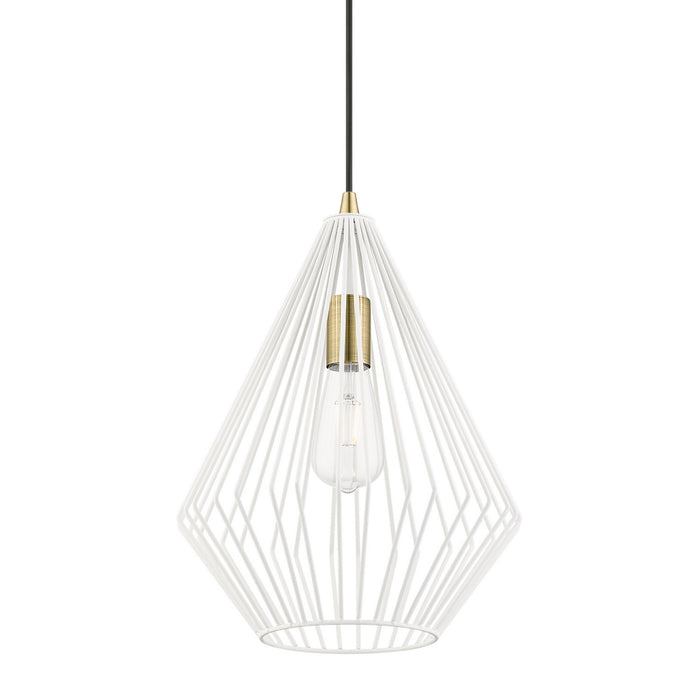 Livex Lighting 41325-13 One Light Pendant, Textured White w/Antique Brass