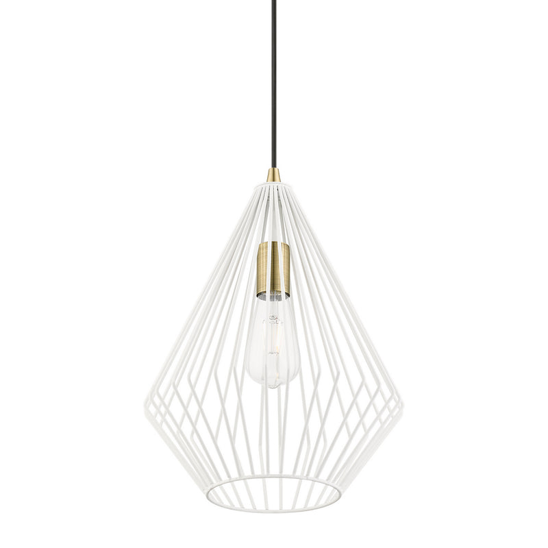 Livex Lighting 41325-13 One Light Pendant, Textured White w/Antique Brass