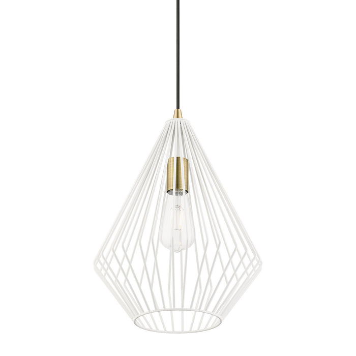 Livex Lighting 41325-13 One Light Pendant, Textured White w/Antique Brass