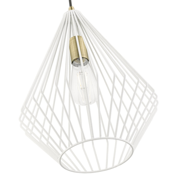 Livex Lighting 41325-13 One Light Pendant, Textured White w/Antique Brass