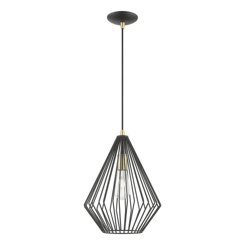 Livex Lighting 41325-14 One Light Pendant, Textured Black w/Antique Brass