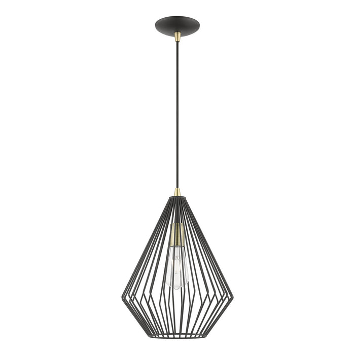 Livex Lighting 41325-14 One Light Pendant, Textured Black w/Antique Brass
