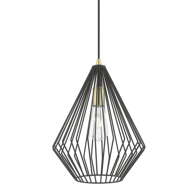 Livex Lighting 41325-14 One Light Pendant, Textured Black w/Antique Brass