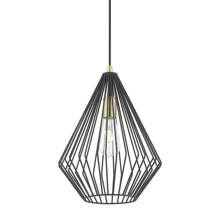 Livex Lighting 41325-14 One Light Pendant, Textured Black w/Antique Brass