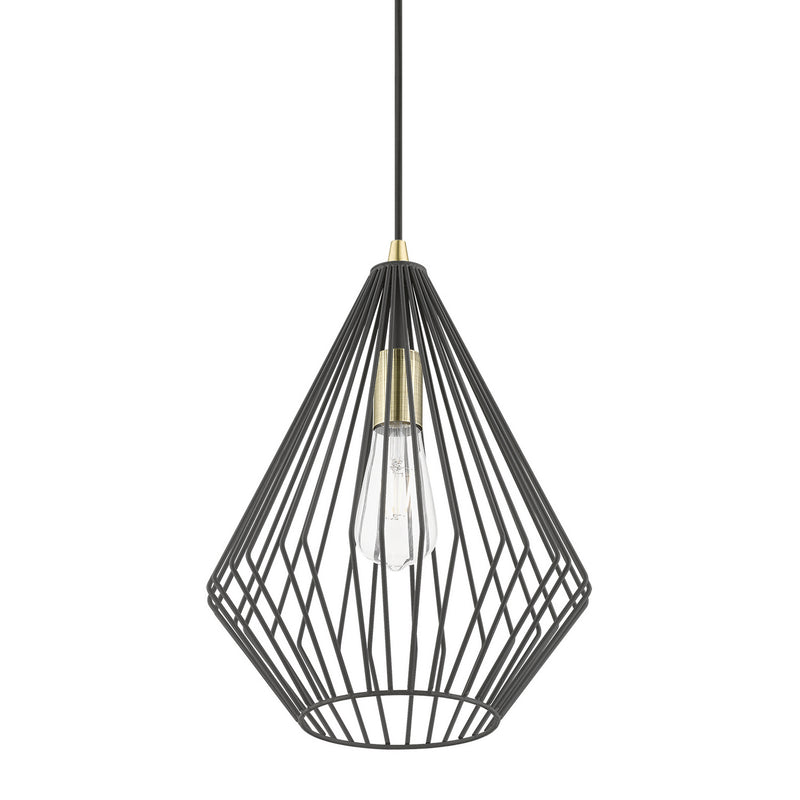 Livex Lighting 41325-14 One Light Pendant, Textured Black w/Antique Brass