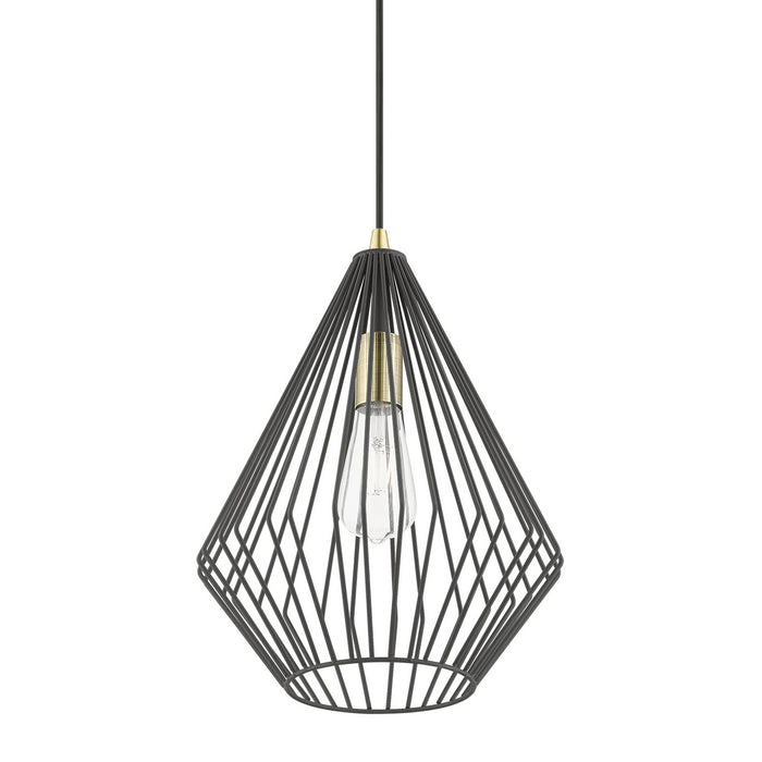 Livex Lighting 41325-14 One Light Pendant, Textured Black w/Antique Brass