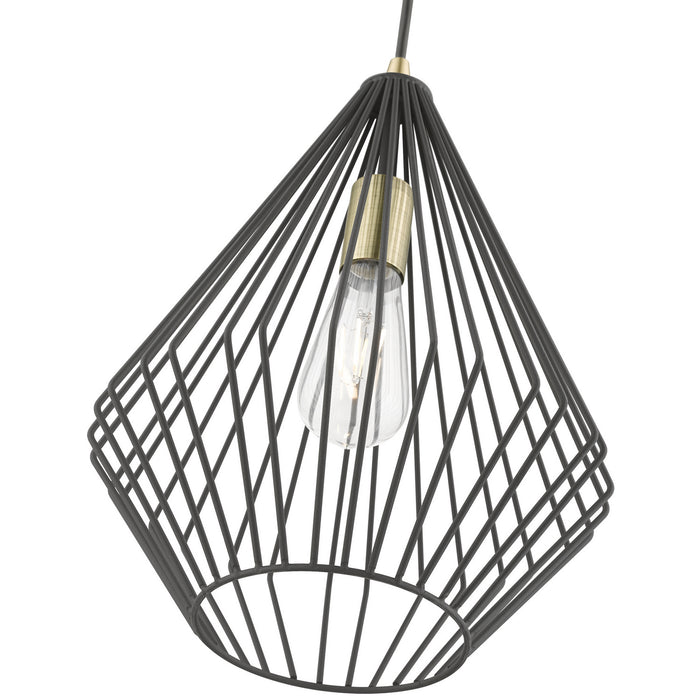Livex Lighting 41325-14 One Light Pendant, Textured Black w/Antique Brass