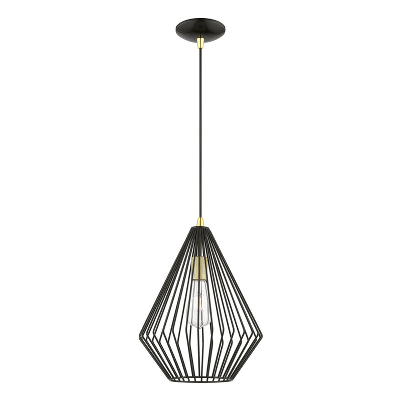 Livex Lighting 41325-68 One Light Pendant, Shiny Black w/Polished Brass
