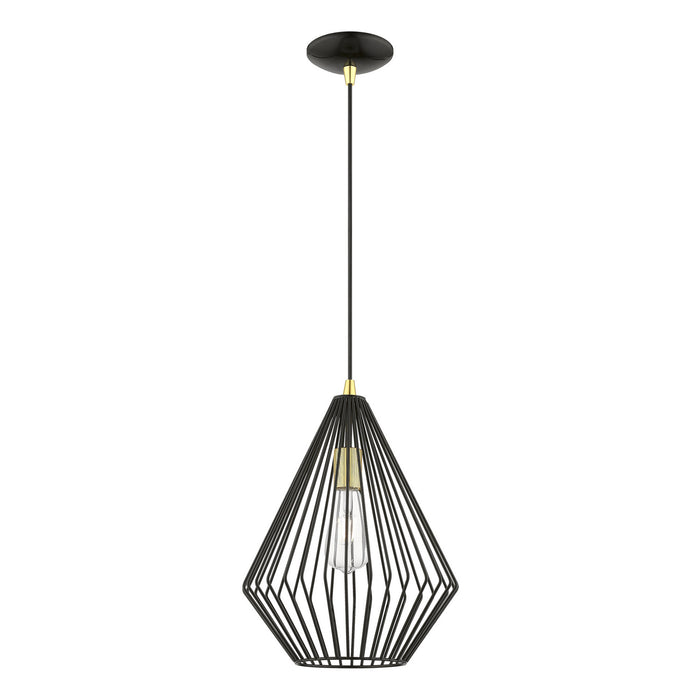 Livex Lighting 41325-68 One Light Pendant, Shiny Black w/Polished Brass