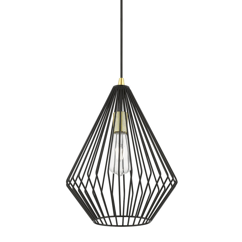 Livex Lighting 41325-68 One Light Pendant, Shiny Black w/Polished Brass