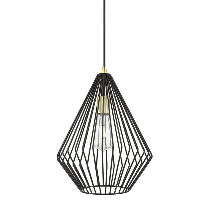 Livex Lighting 41325-68 One Light Pendant, Shiny Black w/Polished Brass