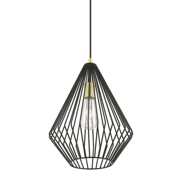 Livex Lighting 41325-68 One Light Pendant, Shiny Black w/Polished Brass