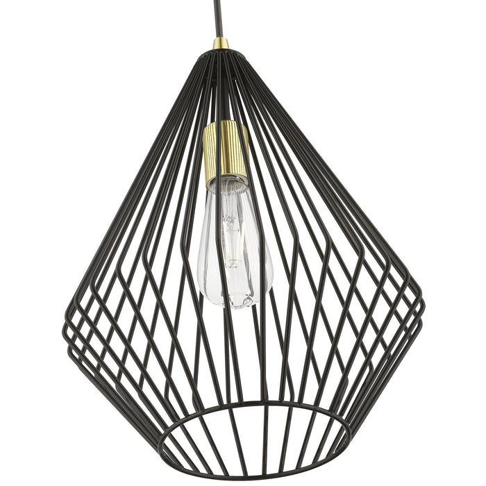 Livex Lighting 41325-68 One Light Pendant, Shiny Black w/Polished Brass