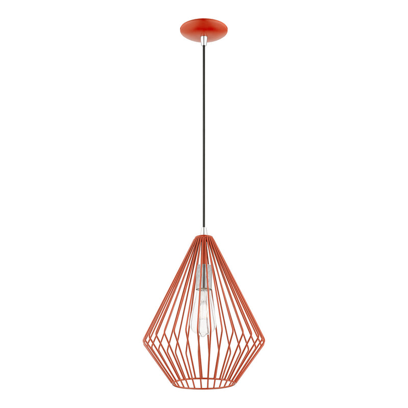 Livex Lighting 41325-72 One Light Pendant, Shiny Red w/Polished Chrome