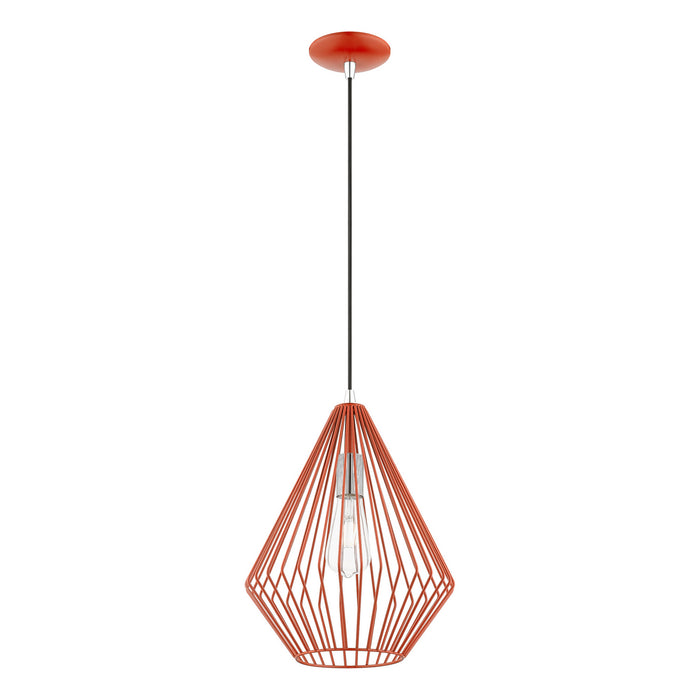 Livex Lighting 41325-72 One Light Pendant, Shiny Red w/Polished Chrome