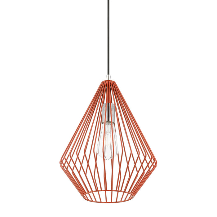 Livex Lighting 41325-72 One Light Pendant, Shiny Red w/Polished Chrome