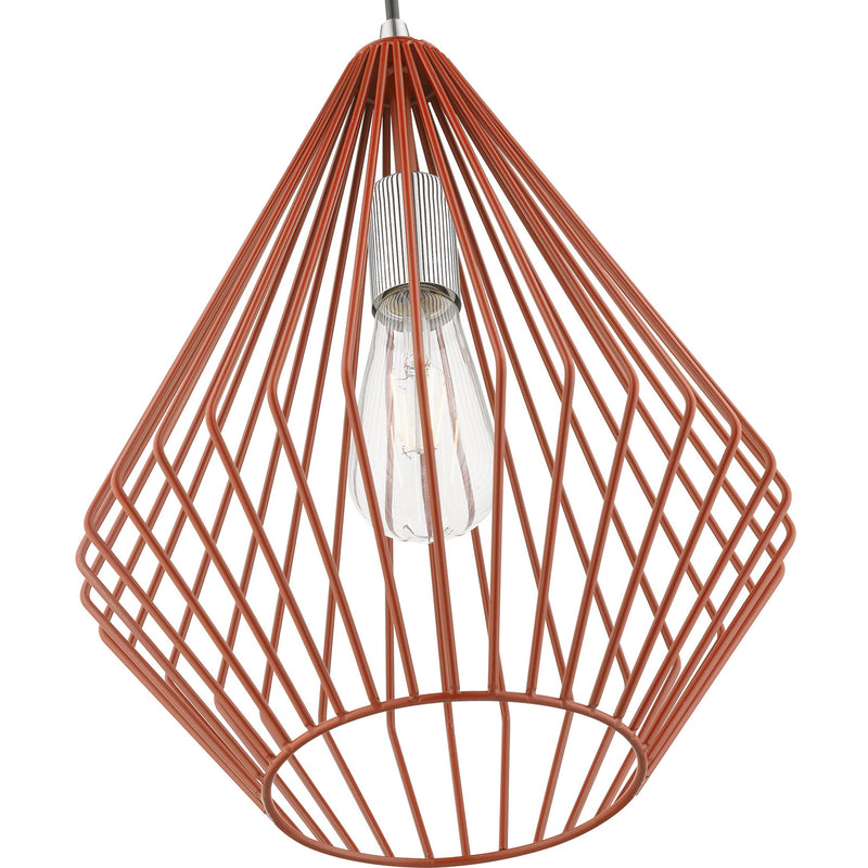 Livex Lighting 41325-72 One Light Pendant, Shiny Red w/Polished Chrome