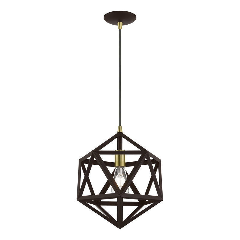 Livex Lighting 41328-07 One Light Pendant, Bronze w/Antique Brass