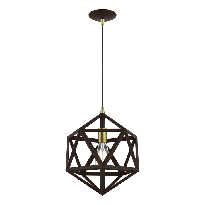 Livex Lighting 41328-07 One Light Pendant, Bronze w/Antique Brass