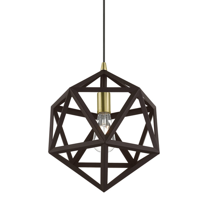 Livex Lighting 41328-07 One Light Pendant, Bronze w/Antique Brass