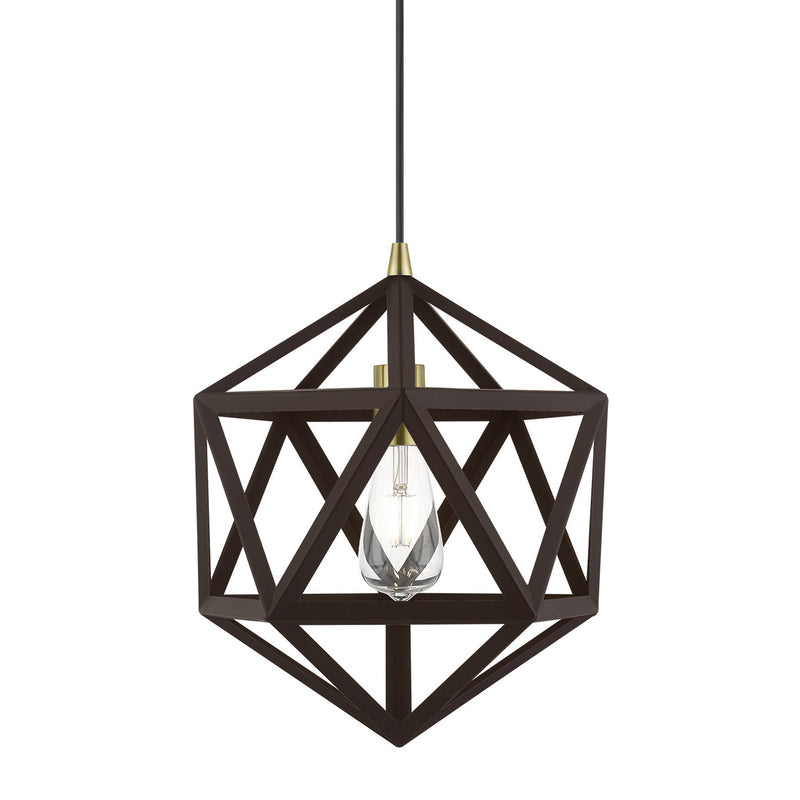 Livex Lighting 41328-07 One Light Pendant, Bronze w/Antique Brass