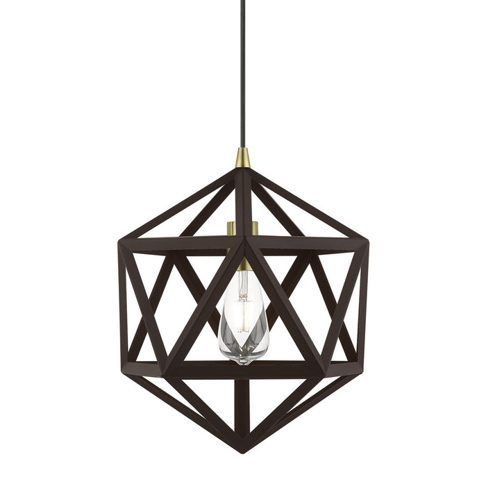 Livex Lighting 41328-07 One Light Pendant, Bronze w/Antique Brass