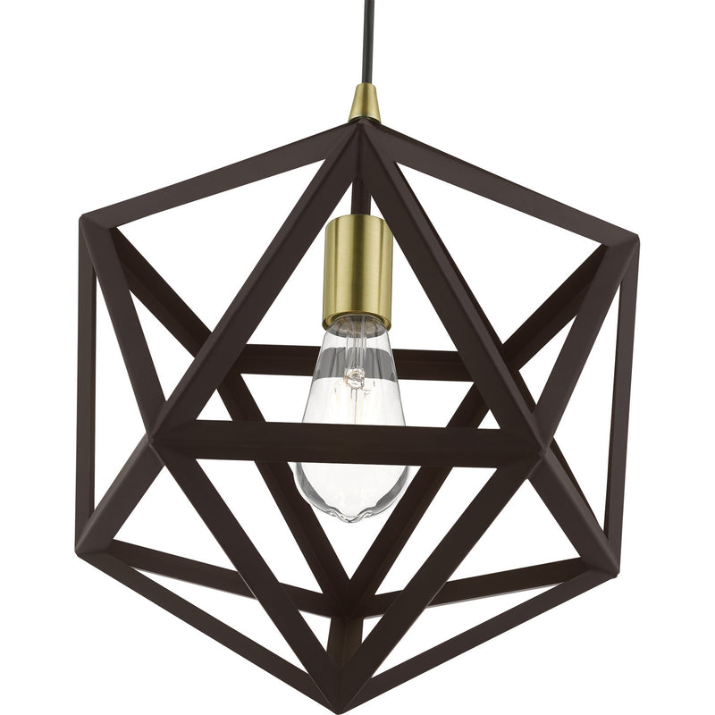 Livex Lighting 41328-07 One Light Pendant, Bronze w/Antique Brass