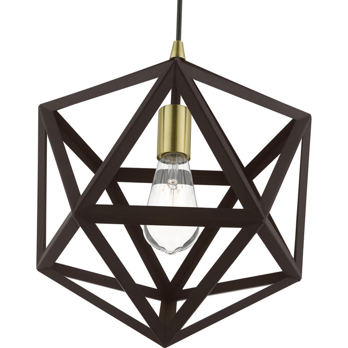 Livex Lighting 41328-07 One Light Pendant, Bronze w/Antique Brass