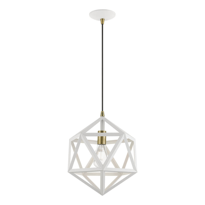 Livex Lighting 41328-13 One Light Pendant, Textured White w/Antique Brass