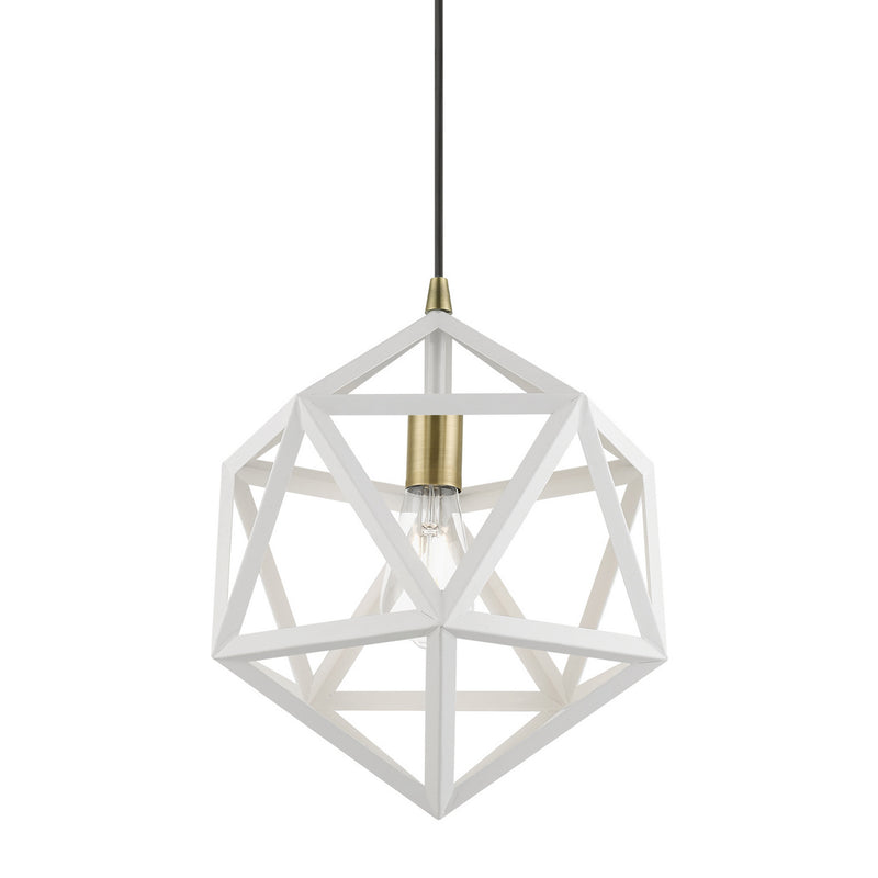 Livex Lighting 41328-13 One Light Pendant, Textured White w/Antique Brass