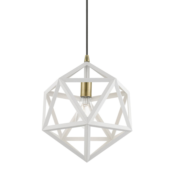 Livex Lighting 41328-13 One Light Pendant, Textured White w/Antique Brass