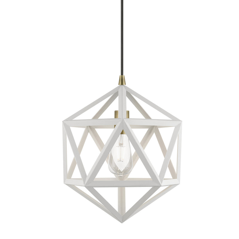 Livex Lighting 41328-13 One Light Pendant, Textured White w/Antique Brass