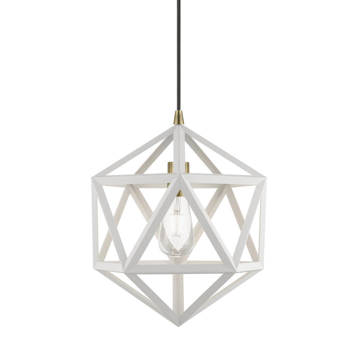 Livex Lighting 41328-13 One Light Pendant, Textured White w/Antique Brass