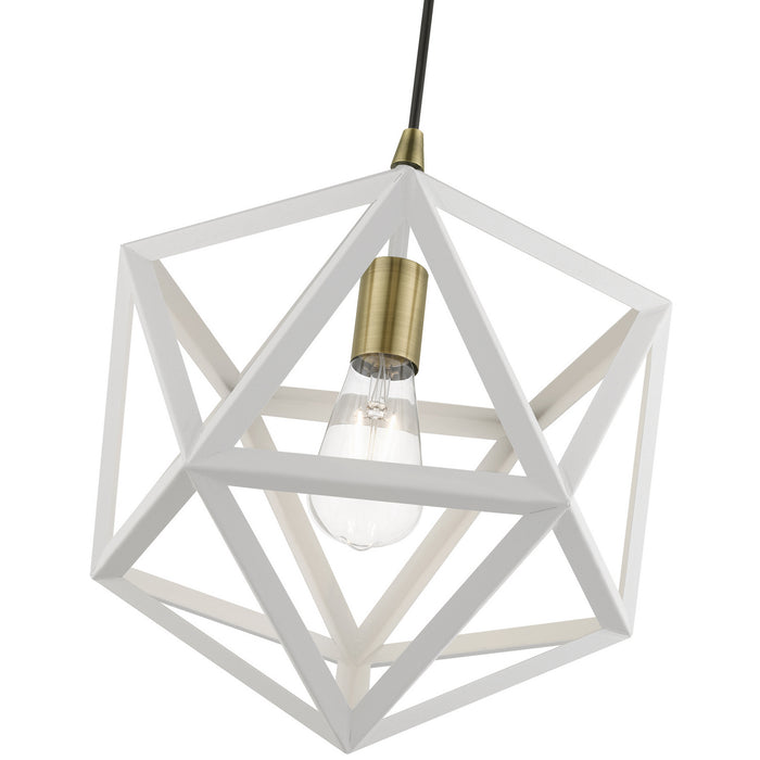 Livex Lighting 41328-13 One Light Pendant, Textured White w/Antique Brass