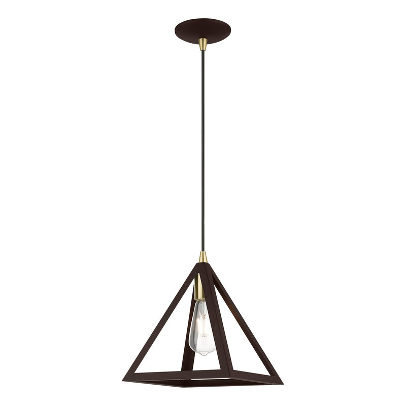 Livex Lighting 41329-07 One Light Pendant, Bronze w/Antique Brass