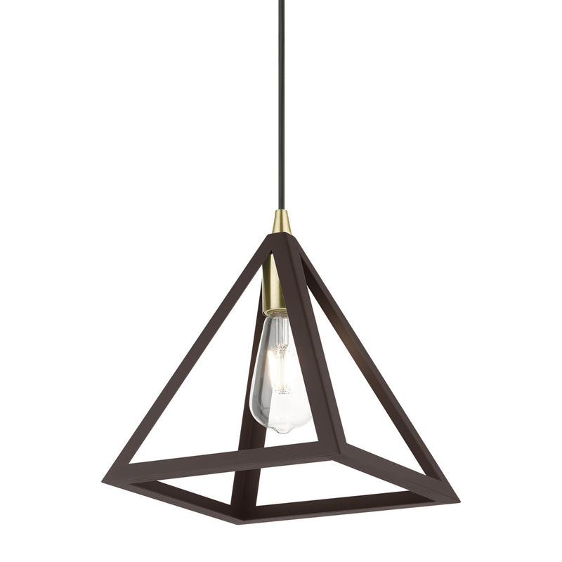 Livex Lighting 41329-07 One Light Pendant, Bronze w/Antique Brass